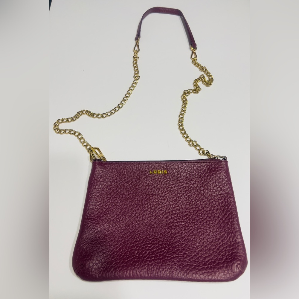 LODIS Burgundy Leather Crossbody with Gold Chain